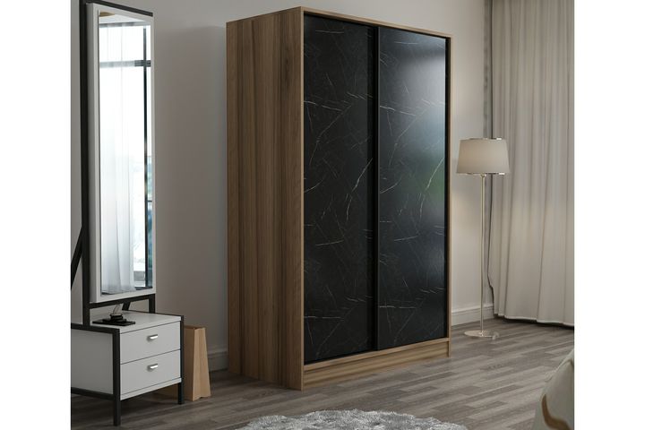 Medway Tideway Kledingkast met Schuifdeuren, 210 cm, Zwart en Walnoot