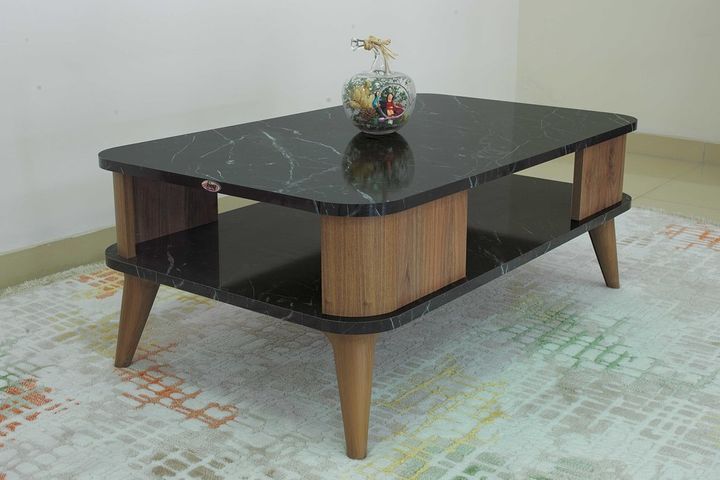 Hey Kumsal Salontafel, Zwart Marmer Walnoot