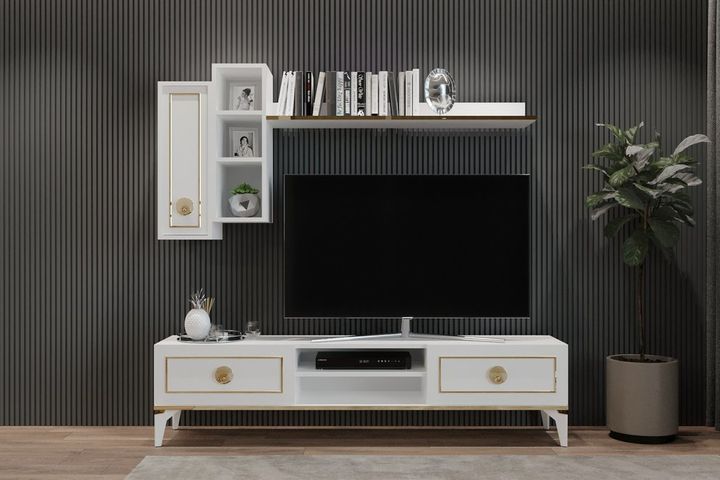 Mauri TV-Möbel mit Bücherregal und Regalen, Weiß