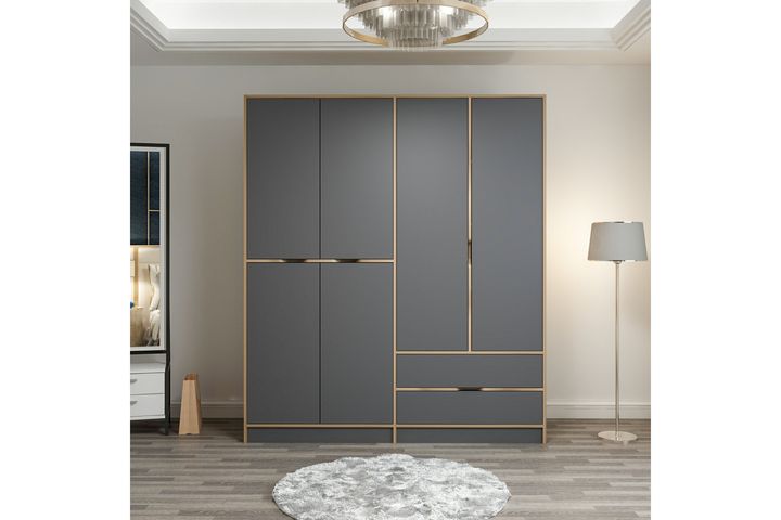 ELİNA MENTEŞELİ DOLAP, 4 KAPAKLI, ANTRASİT, 210 CM FİYATI - Vivense