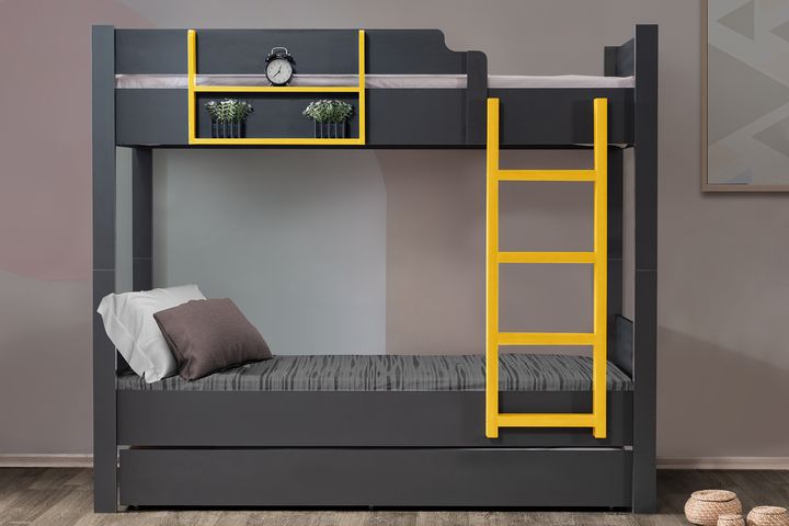 Asien Stapelbed met Onderbed, 90x190 cm, Antraciet en Geel