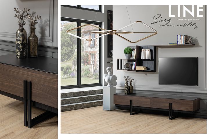 Line TV-Meubel, Walnoot & Zwart