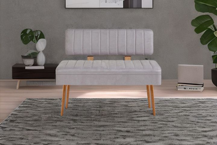 Vina Opbergbank Gestoffeerd, Pijnboom & Lichtgrijs