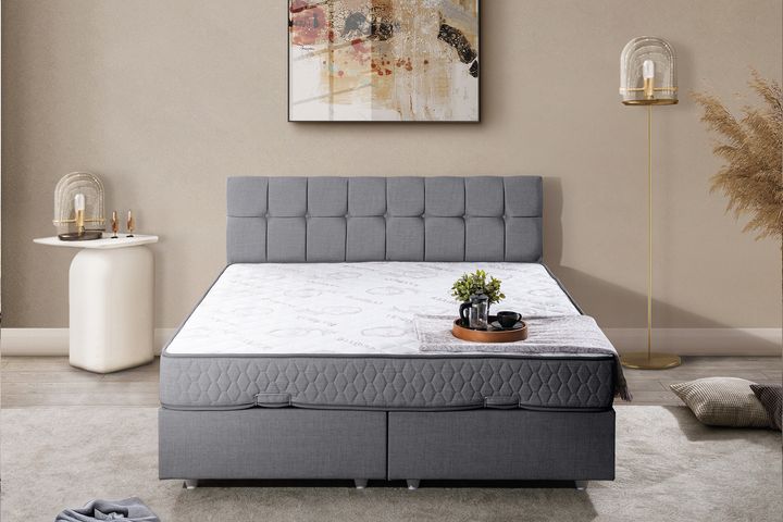 Paris Boxspringbed met Hoofdbord, 150x200 cm, Grijs
