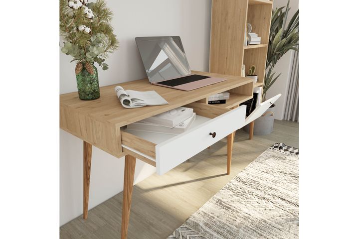 Bi̇Mossa Janus Bureau Met Planken En Boekenkast, Mand Wit, U5020