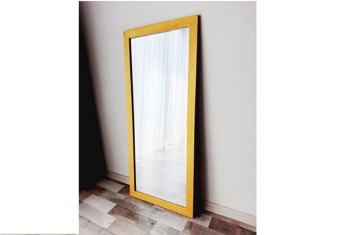 Wood Rechthoekige Staande Spiegel, 130x60 cm, Goud