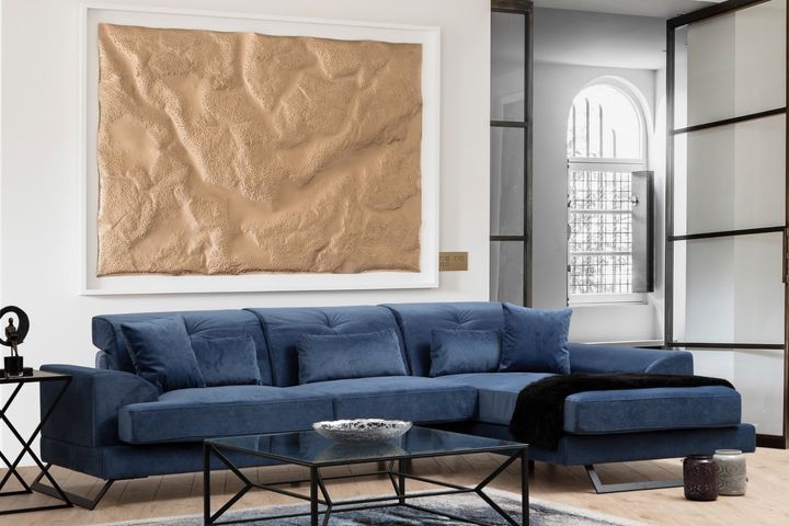 Frido Hoekbank Rechts, Blauw, Stof kan veranderd worden