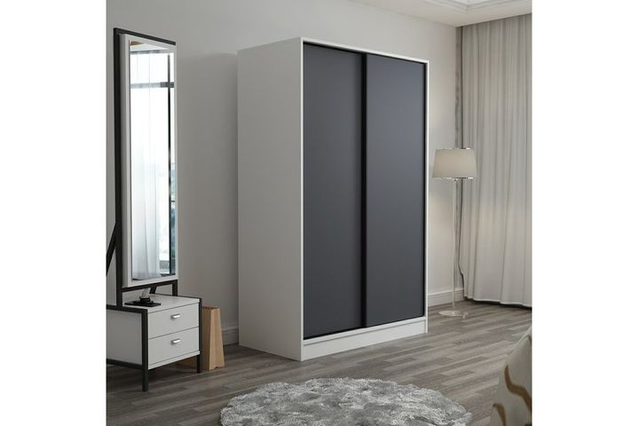 Medway Kledingkast met Schuifdeuren, 120 cm, Wit en Houtskool