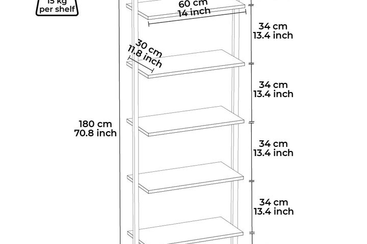 Magliana Ladder Bookcase, 180 cm, Walnut