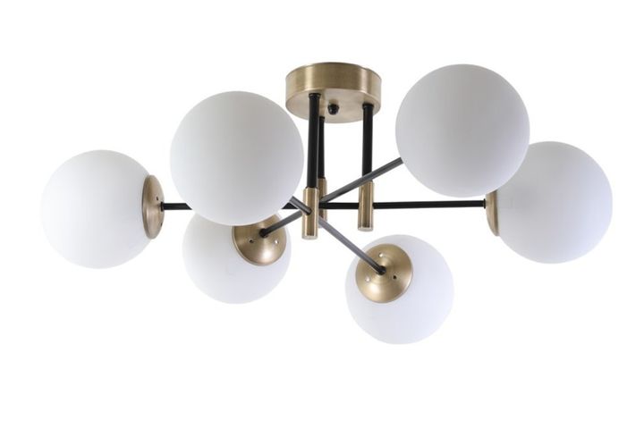 Vollmond Glazen Hanglamp met 6 Lampjes, Mat Goud