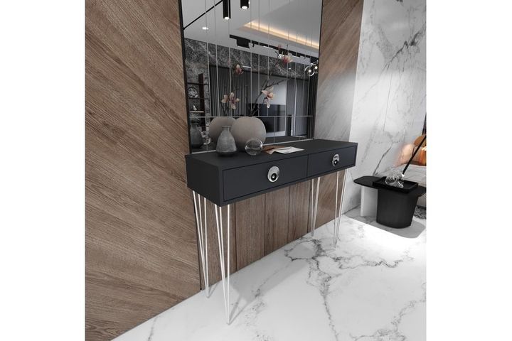 Nysa Consoletafel met 2 Lades, Antraciet & Zilver