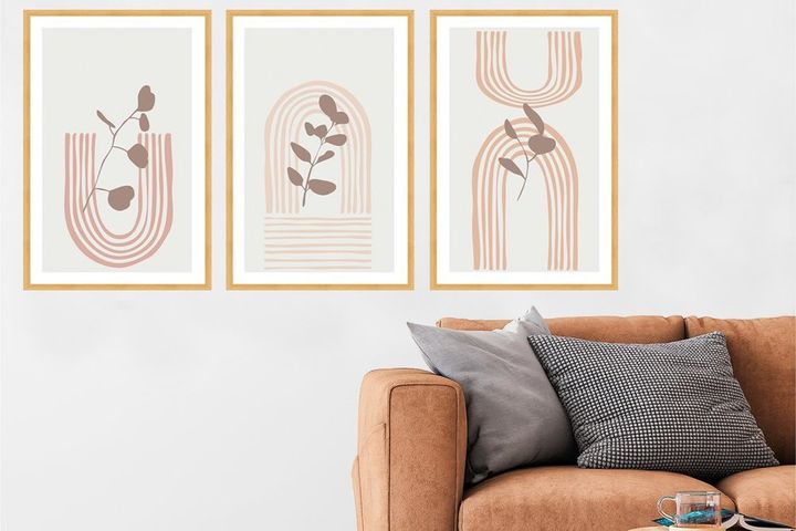 Pastel Foliage Art Print with Frame, Triptych
