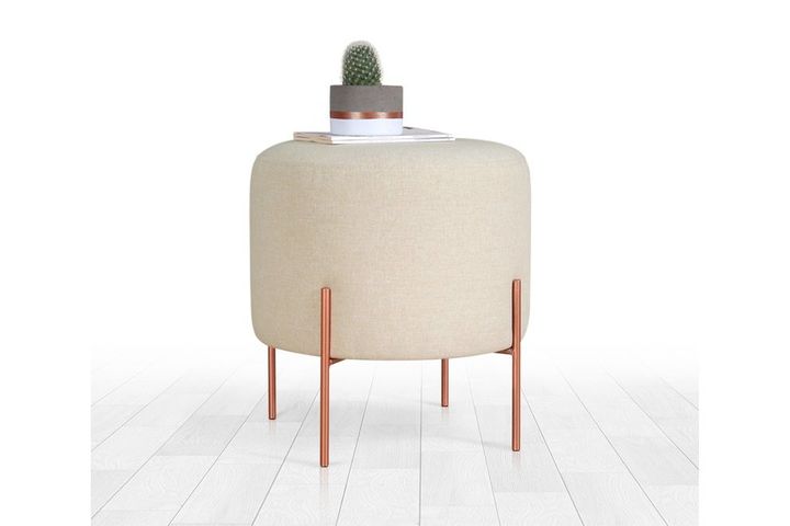 Copper Ronde Poef, Creme