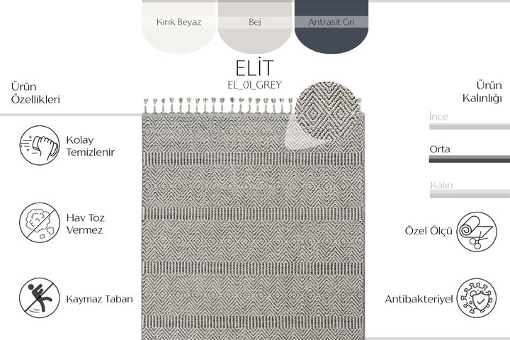 Elite Ethnischer Maschinenteppich, 80x150 cm, Grau