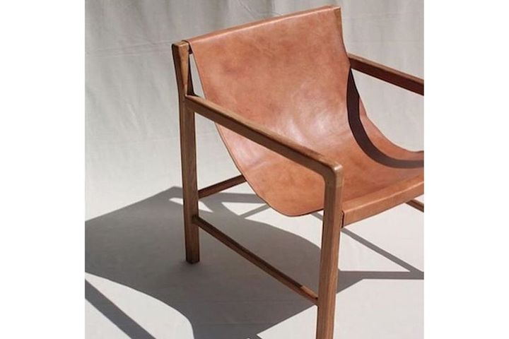 Sohomanje Solid Wood Natural Leather Accent Chair, Brown & Light Wood