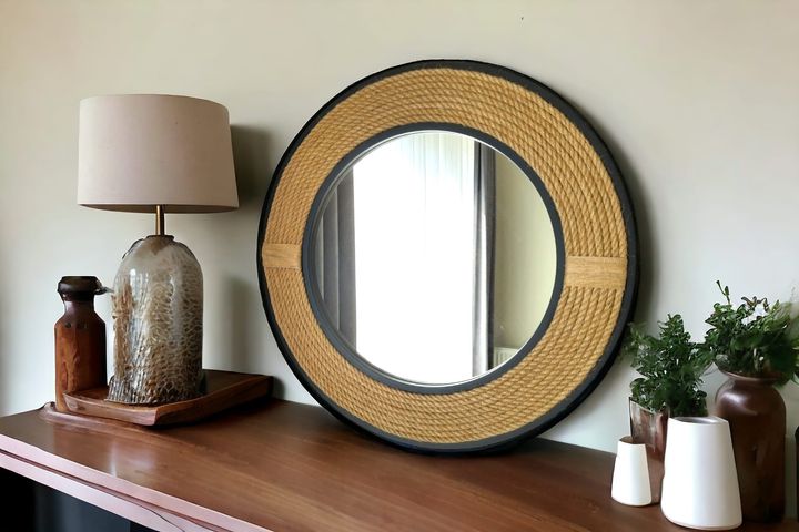 Wood Ronde Wandspiegel, 67 cm, Zwart