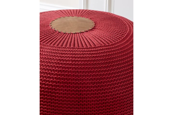 Nora Ronde Decoratieve Gebreide Poef, rood