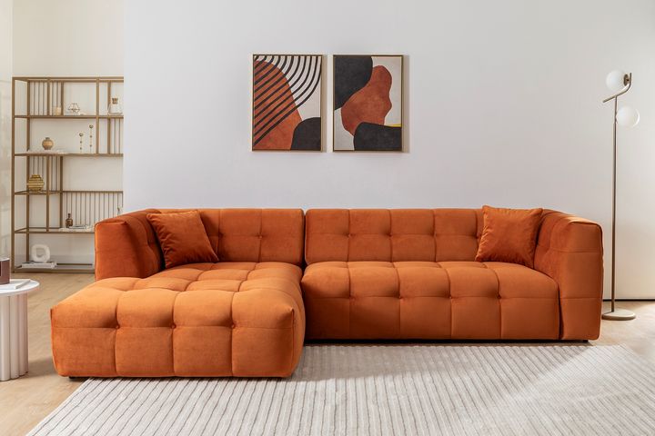 Caddy Corner Sofa, Left Chaise, Burnt Orange