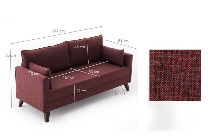 Bella Soft 2-Zitsbank, Bordeauxrood