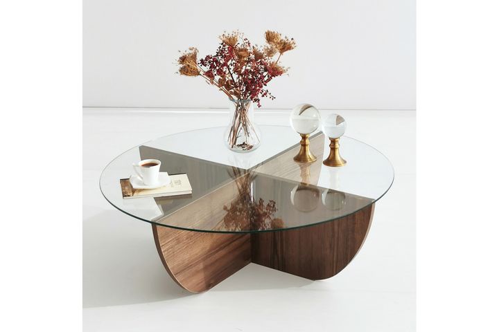 Konferenční stolek v ořechovém dekoru se skleněnou deskou Neostyle Lily