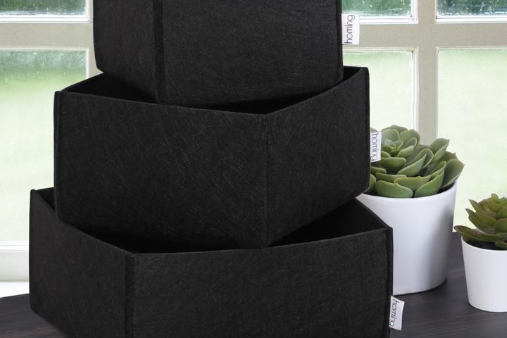 Homing 3 Piece Felt Basket Set, Small, Black