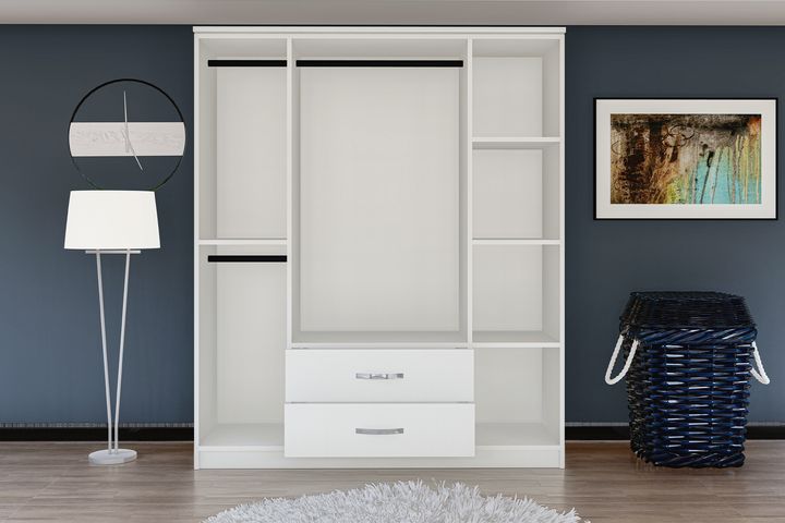 Ena Kledingkast met 4 Deuren, 2 Lades en Spiegel