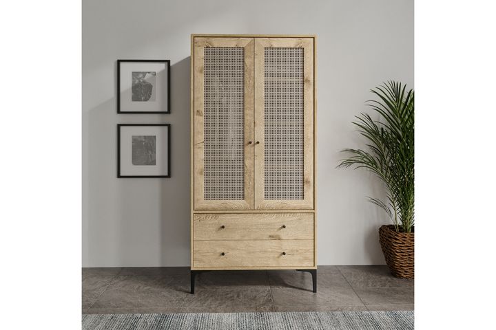 Truva Rattan 2 Door Wardrobe, Oak