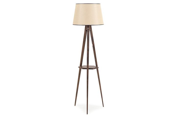 Warrick Houten Driepoot Vloerlamp met Rek, Lichtbruin en Bruin