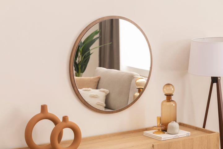 Wood Ronde Wandspiegel 90 cm, Bruin