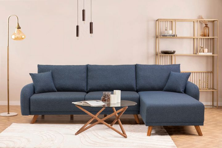 Hera Hoekbank met slaapfunctie met dubbel opslagruimte, Donkerblauw