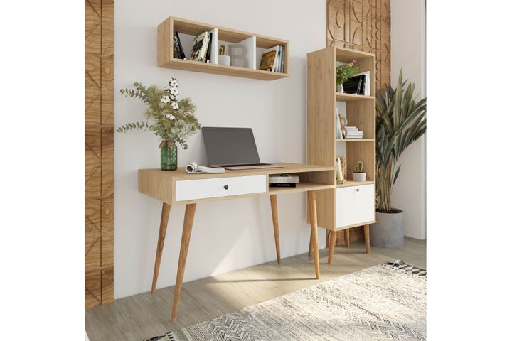 Bi̇Mossa Janus Bureau Met Planken En Boekenkast, Mand Wit, U5020