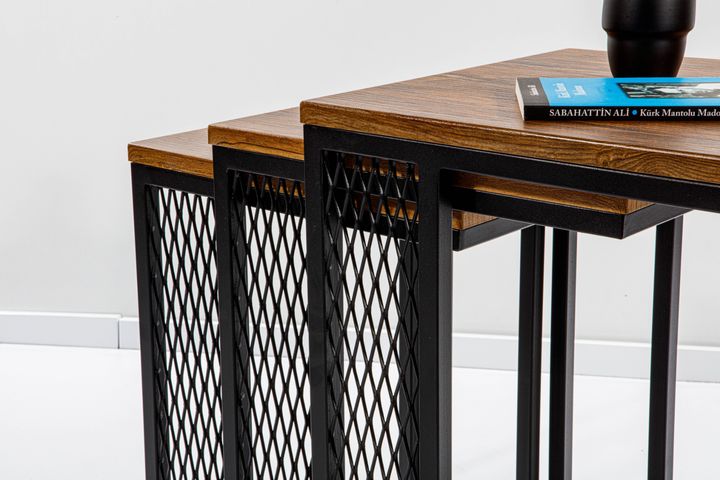 Valencia Bijzettafel Set, 3-Dlg, Antiek Notenhout