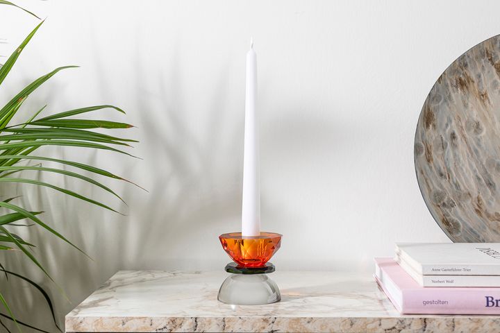 Mona Candle Holder, Orange & Grey