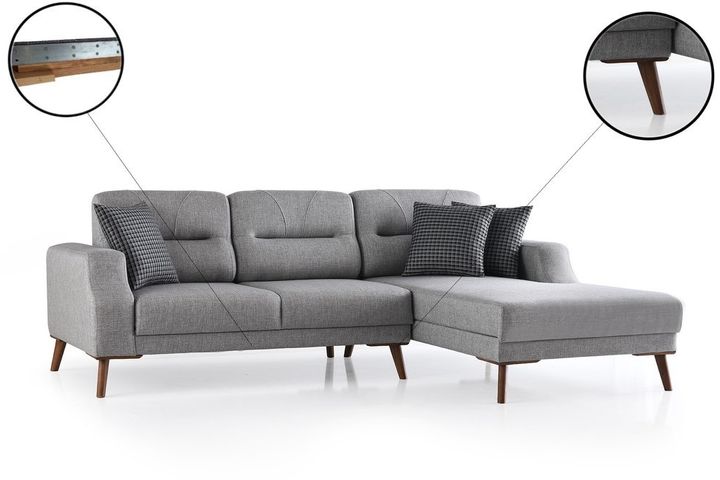 Anka Hoekbank Rechts, 250x170 cm, Lichtgrijs