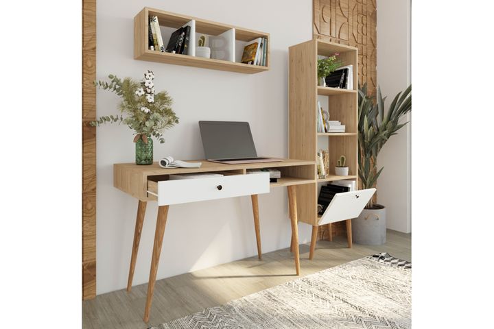 Bi̇Mossa Janus Bureau Met Planken En Boekenkast, Mand Wit, U5020