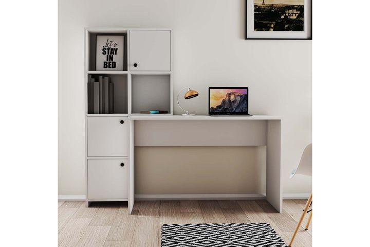 Mezza Silence Schreibtisch mit Bücherregal, Links, Weiß