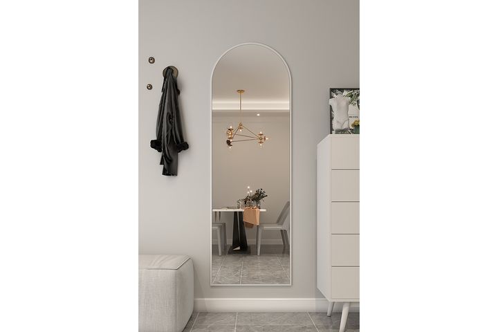 Marsah Ovale Metalen Staande Spiegel, 180x60 cm, Wit