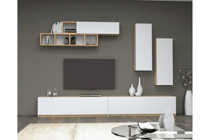 Aegean TV Stand, Light Wood & White, 280 cm