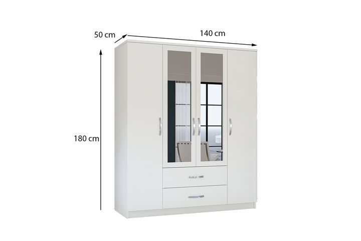 Ena Kledingkast met 4 Deuren, 2 Lades en Spiegel