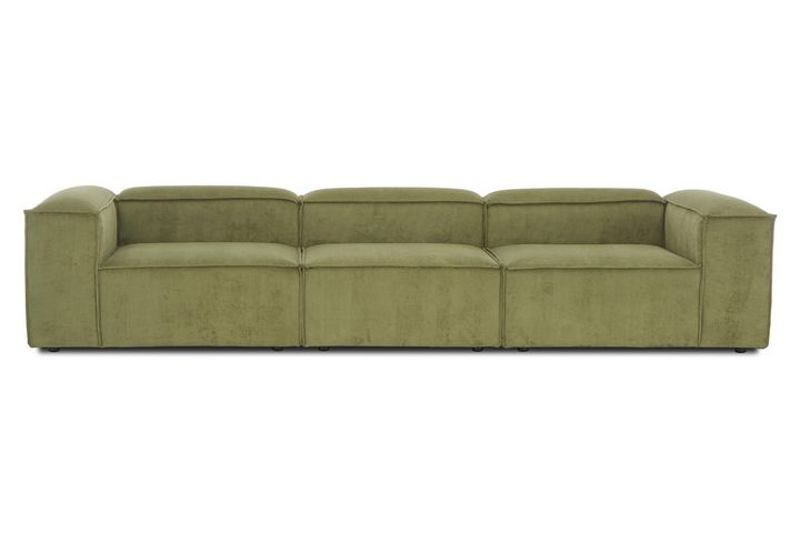 Frid Ruffelfluwelen 3-Zitsbank, Oliegroen