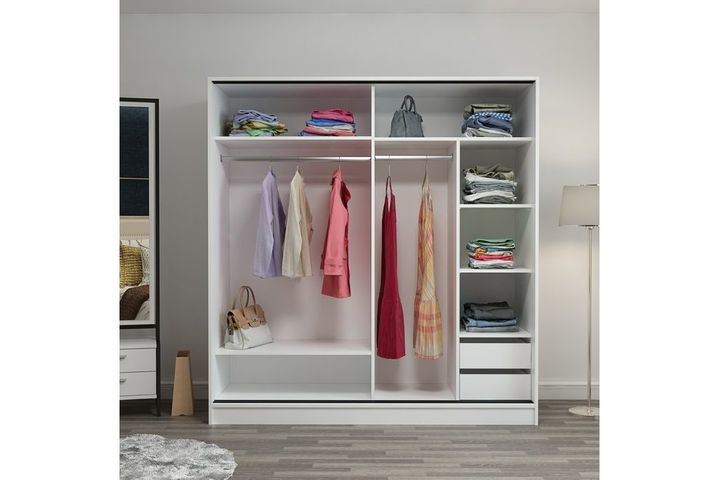 Medway Kledingkast met Schuifdeuren, 180 cm, Houtskoolgrijs en Wit