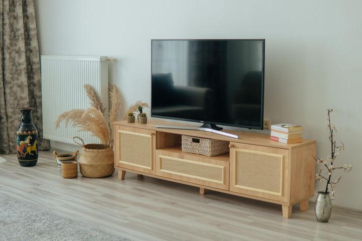 Jute Scandinavisch Jute Tv-Meubel met Stoffen Hoes, 180 cm