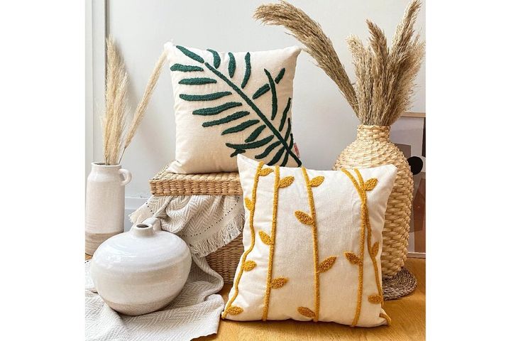 Natura Cushion Cover, 43 x 43 cm, White & Mustard