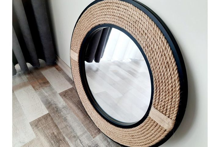 Wood Ronde Wandspiegel, 77 cm, Zwart