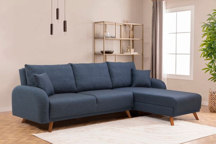 Hera Hoekbank met slaapfunctie met dubbel opslagruimte, Donkerblauw