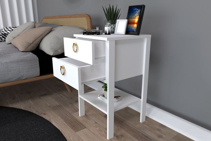 Roze Nachtkastje met 2 Lades, Wit