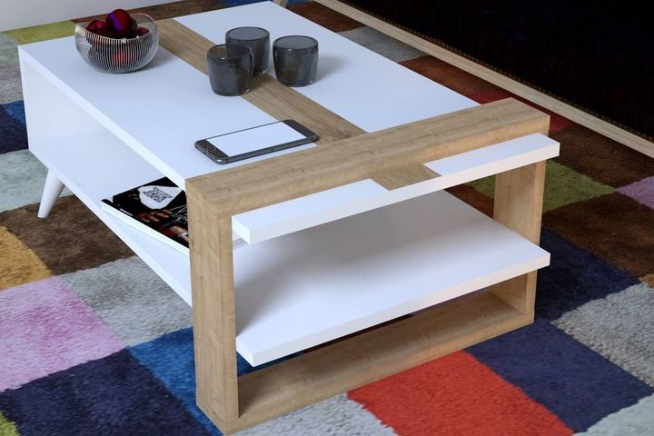 Windy Coffee Table, White & Light Wood