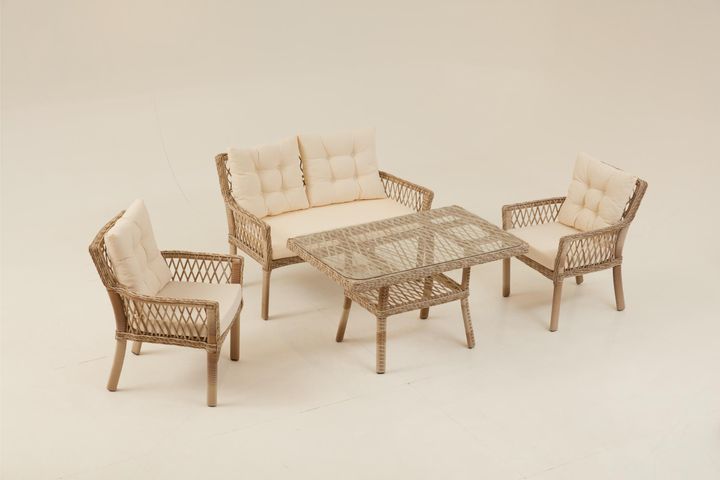 Pirus Rattan 2+1+1 Tuinloungeset, Beige