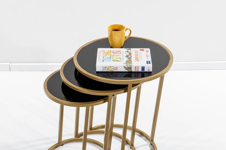 Circles Glazen Zettafels, Zwart en Mat Goud