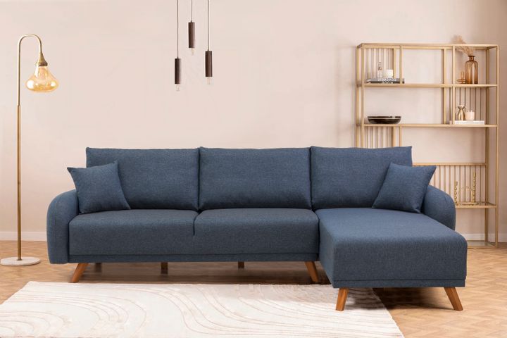 Hera Hoekbank met slaapfunctie met dubbel opslagruimte, Donkerblauw